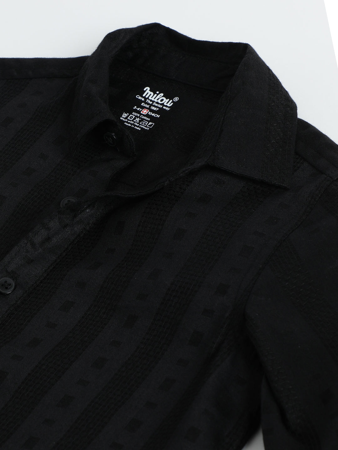 Milou Boys Full Sleeve Bio-Washed Stripedd Shirt Black