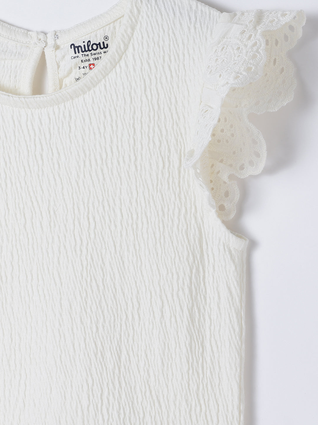 Milou Kids Cotton Self-Designed Solid Bio Washed Pinafore Set for Girls - White