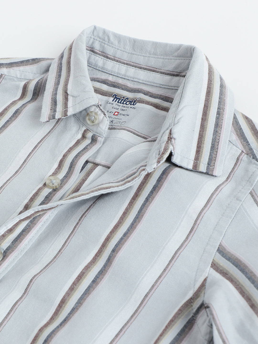 Milou Boys Full Sleeve Stripedd Bio-Washed Shirt Grey Striped