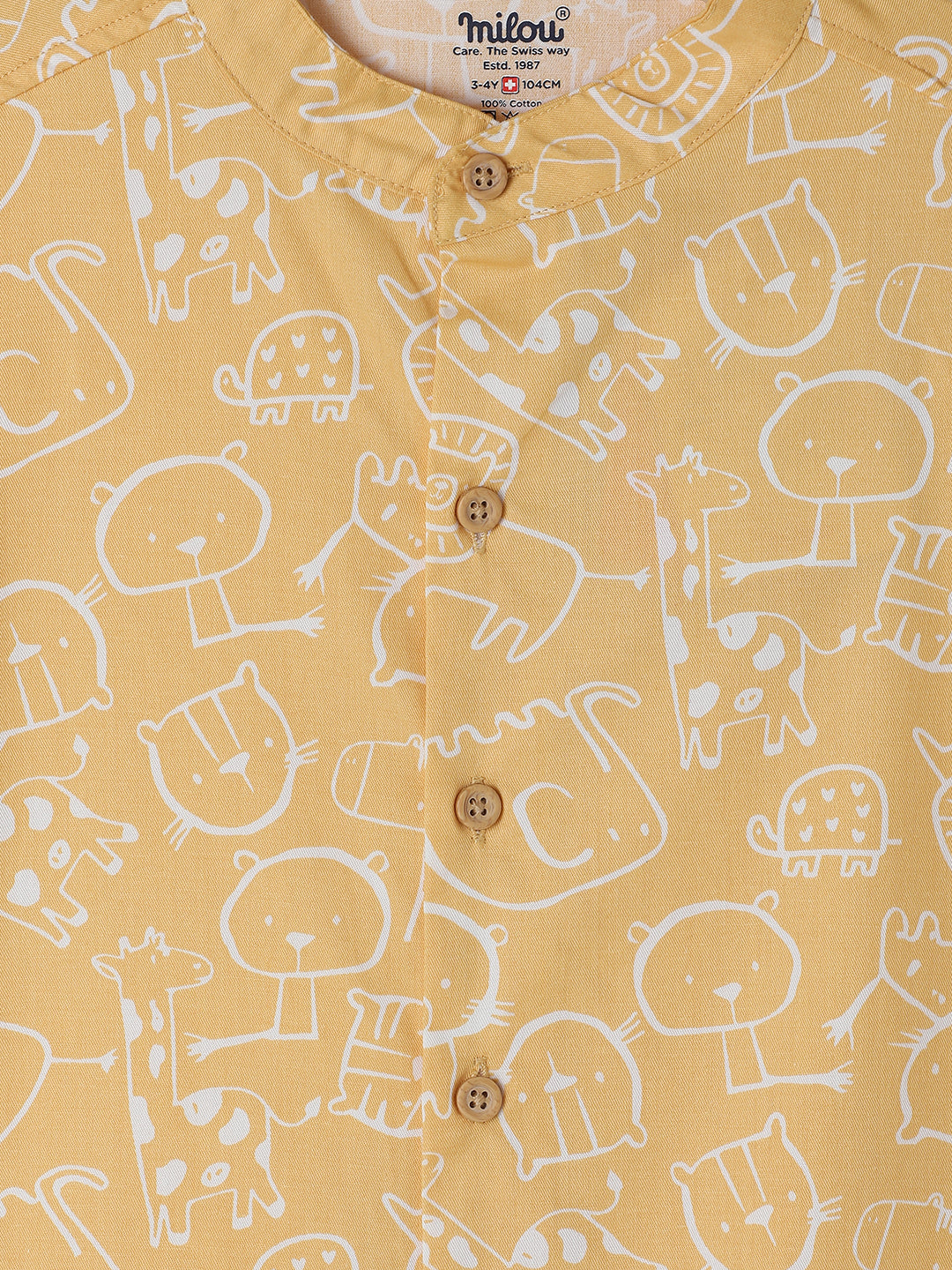 Milou Kids Cotton Half Sleeves All Over Printed Bio Washed Shirt for Boys -Yellow