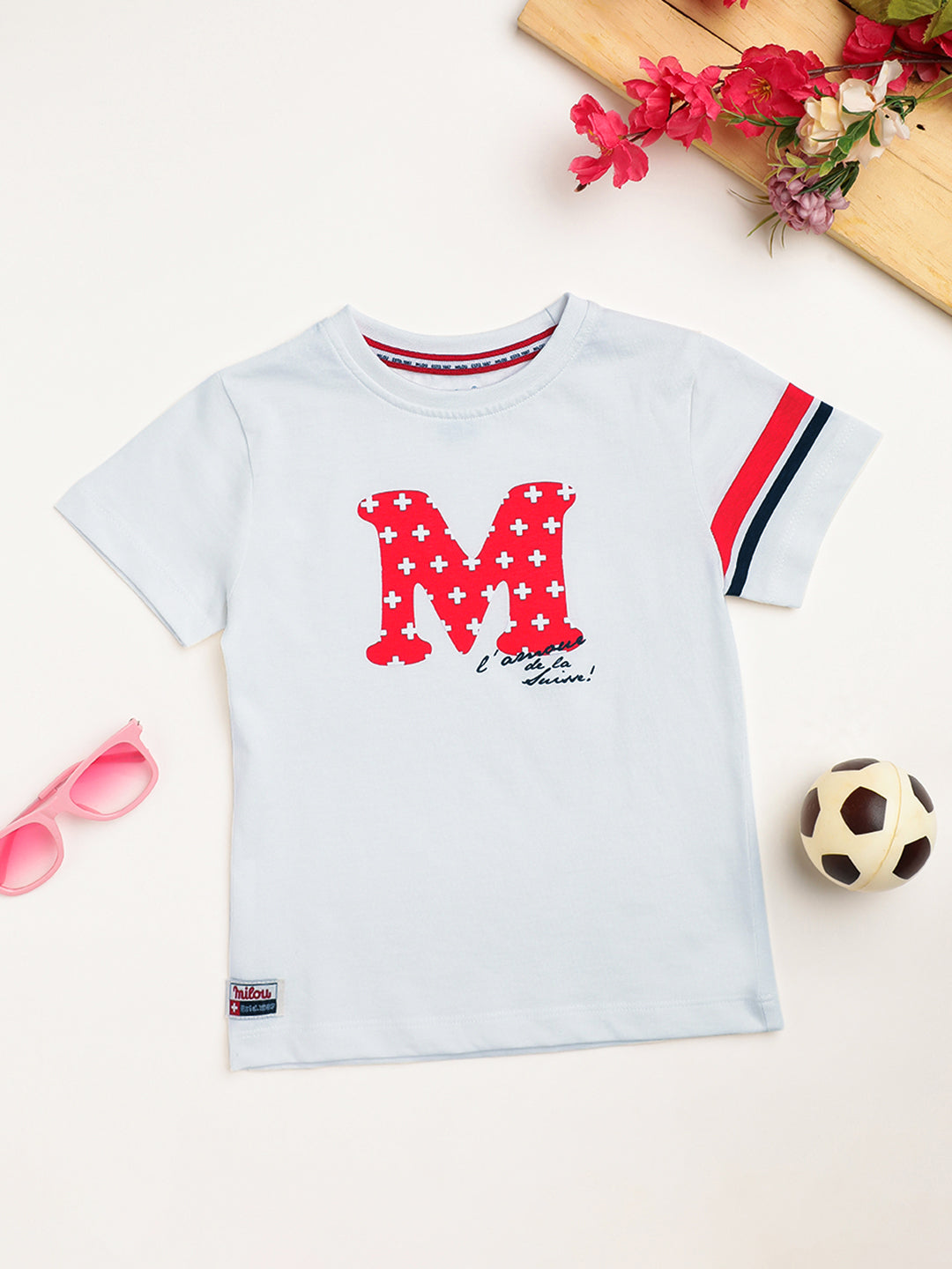Milou Cotton Bio Washed Printed Short Sleeve T-Shirt - White