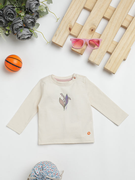 Milou Kids Cotton Full Sleeve Bio Washed T-Shirt for Girls - Off-White