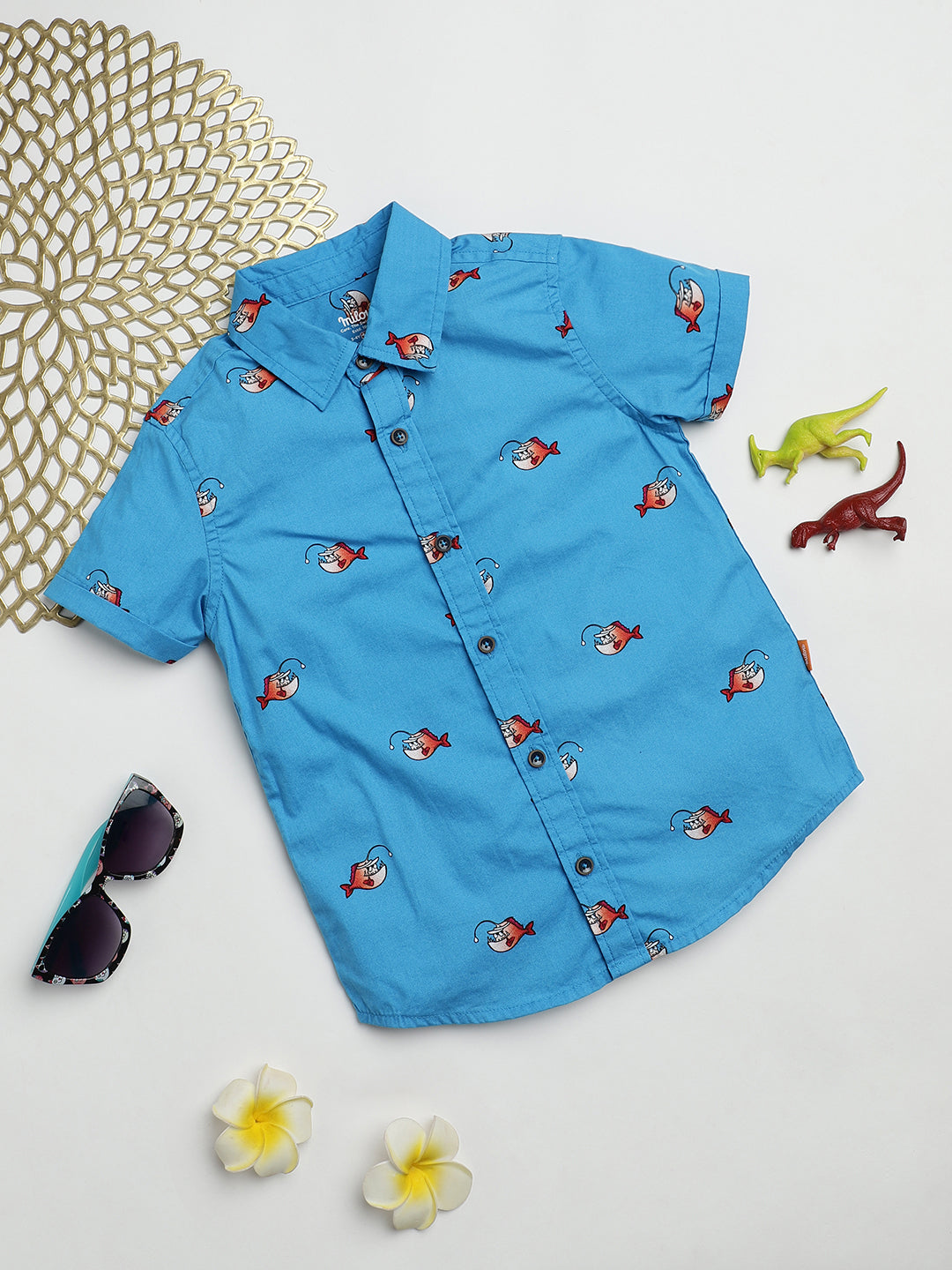 Milou Kids Cotton Half Sleeves All Over Printed Bio Washed Shirt for Boys SH-CU007