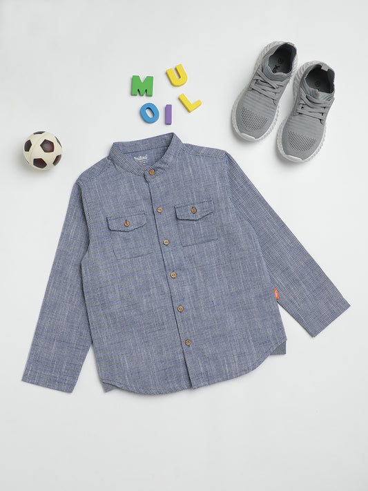 Milou Kids Cotton Full Sleeves Printed Bio Washed Shirt for Boys -Navy Blue