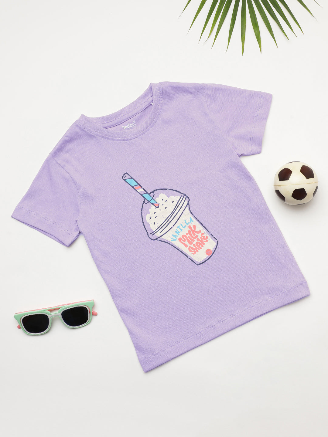 Milou Kids Cotton Bio Washed Half Sleeve Printed Rub and Smell T-Shirt for Girls - Lavender