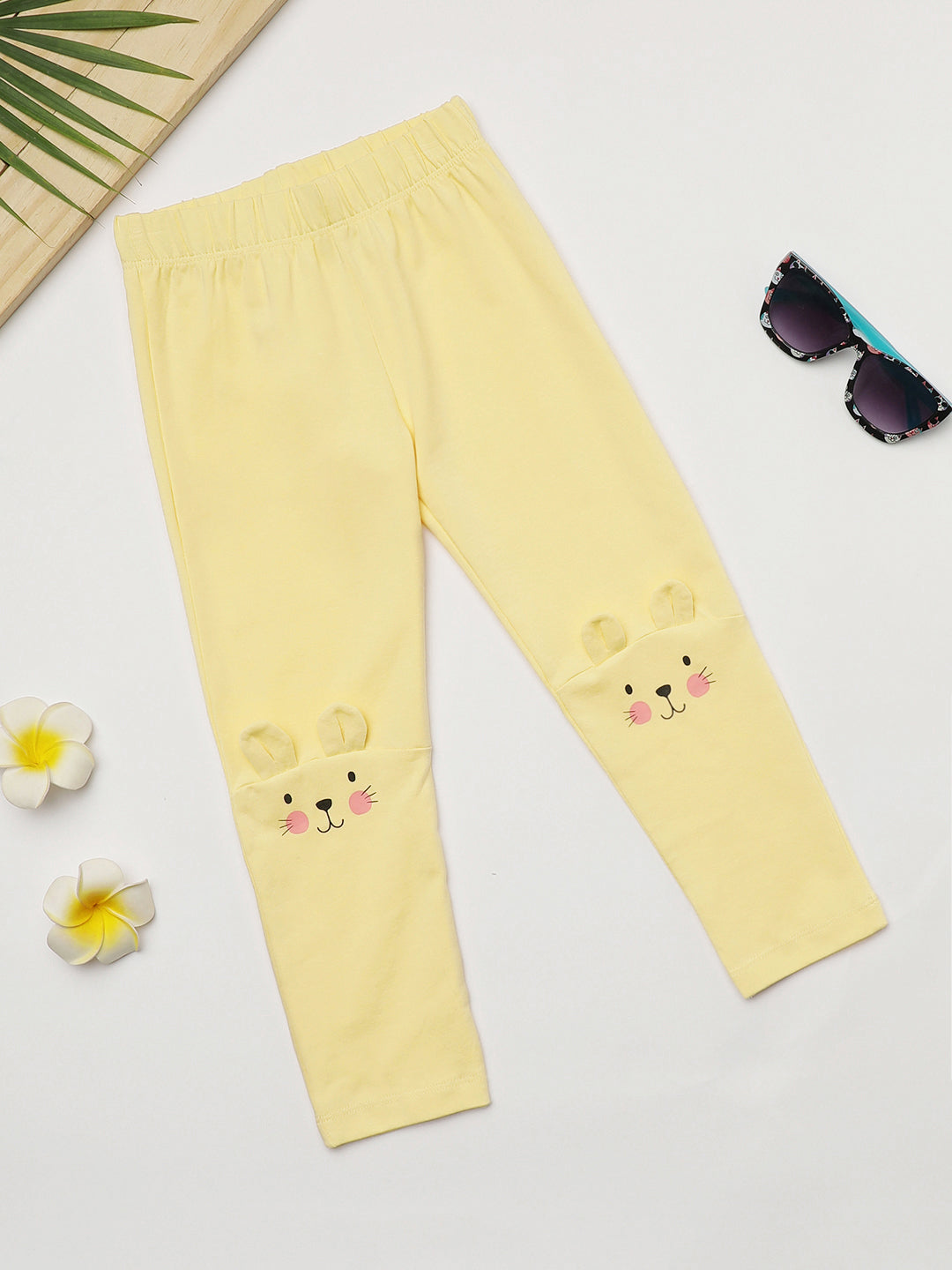 Milou Kids Cotton Bio Washed Printed Leggings for Girls - Yellow