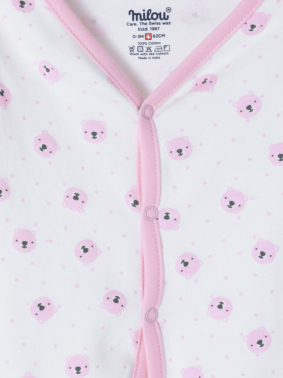 Milou Kids Cotton Bio Washed Bear Printed Pack of 3 Jabla for Boys & Girls - White