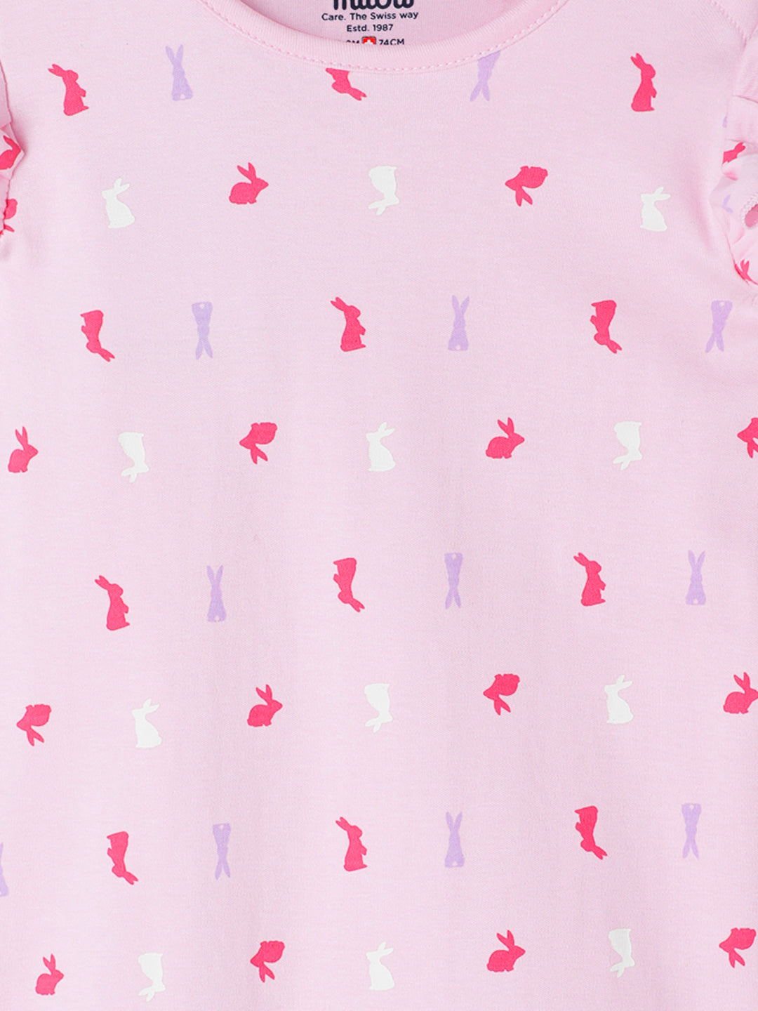 Milou Kids Cotton Bio Washed Self-Designed Printed Romper with Bib for Girls - Pink