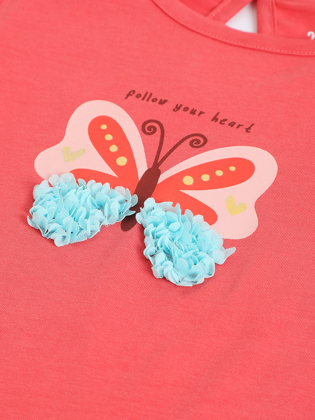 Milou Girls Butterfly Graphic T-Shirt Coral Pink