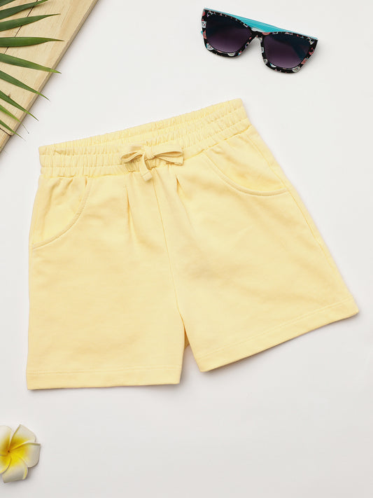 Milou Kids Cotton Solid Bio Washed Shorts for Girls - Yellow