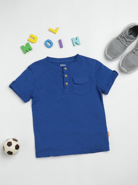 Milou Kids Cotton Half Sleeves Henley Neck Bio Washed T-Shirt for Boys TBNCTEE005