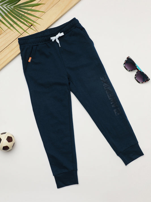 Milou Kids Cotton Solid Bio Washed Joggers for Boys - Blue