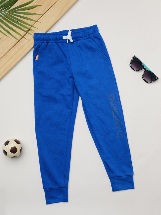 Milou Kids Cotton Solid Bio Washed Joggers for Boys - Royal Blue