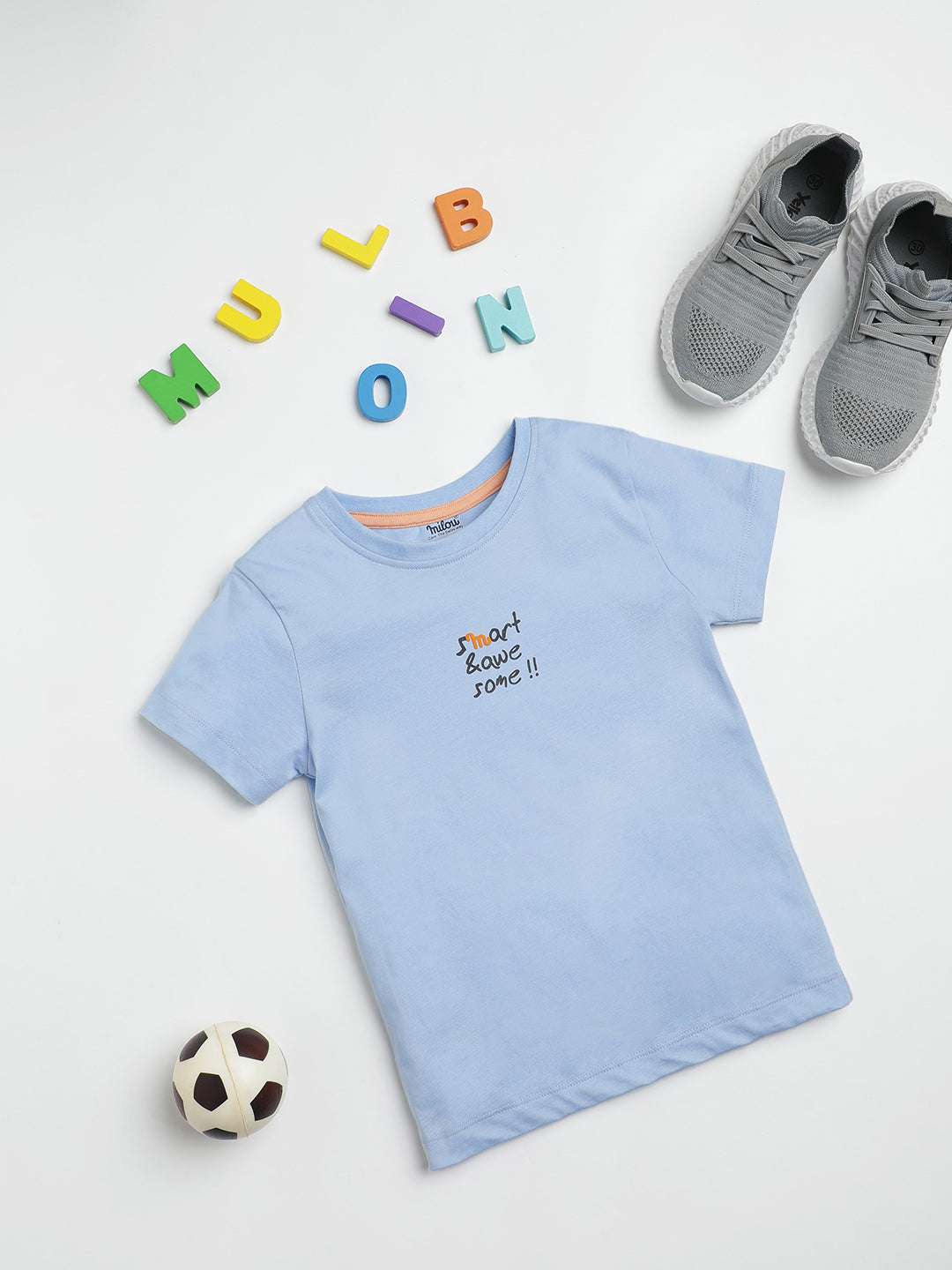Milou Kids Cotton Half Sleeves Solid Bio Washed T-Shirt for Boys BBASICTEE002