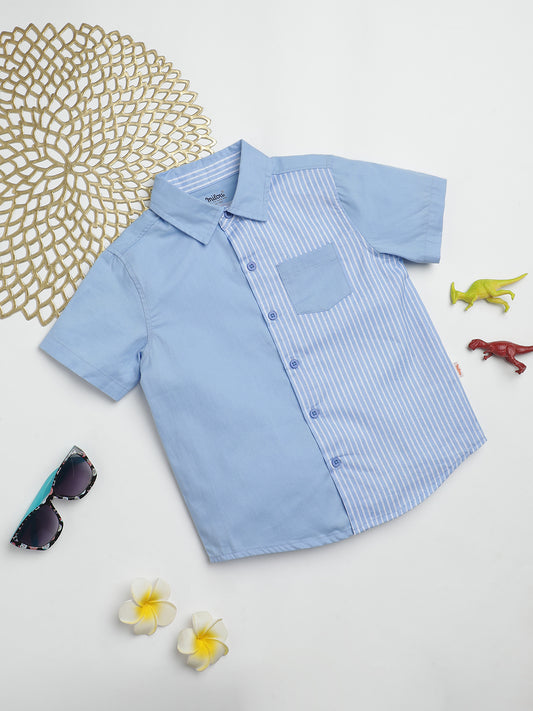 Milou Kids Cotton Half Sleeves Striped Bio Washed Shirt for Boys -Blue