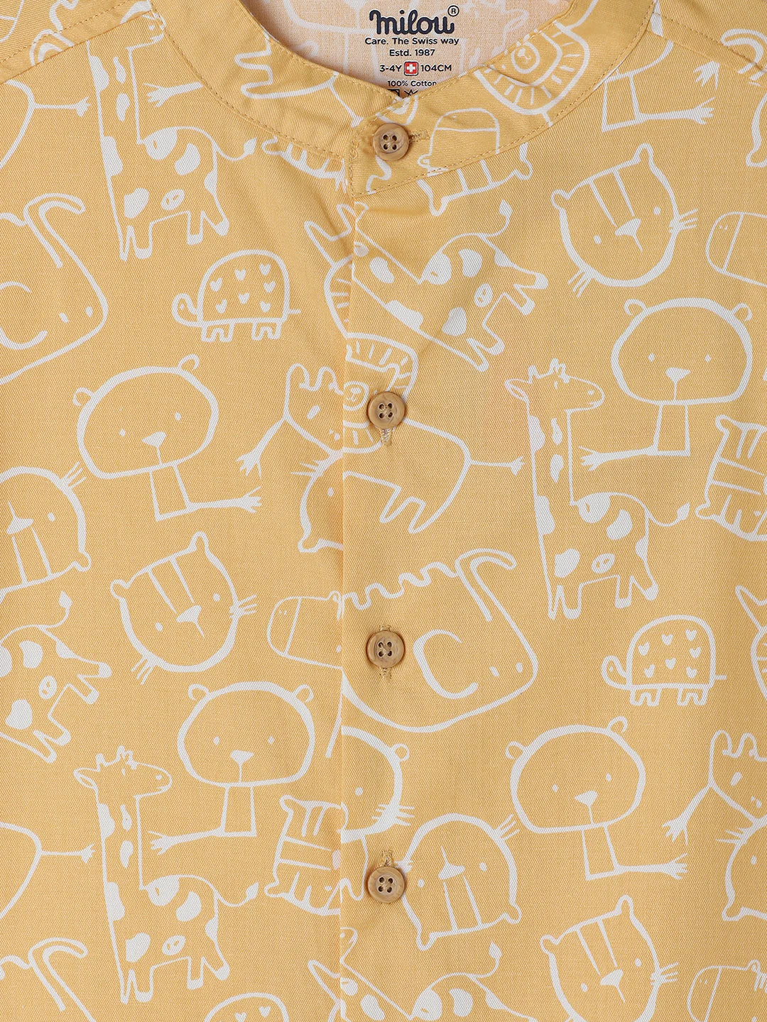 Milou Boys All Over Printed Half Sleeve Shirt Yellow Animal Print
