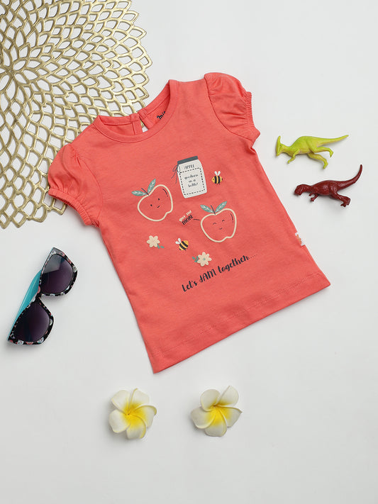 Milou Kids Cotton Half Sleeves Printed Bio Washed T-Shirt for Girls -Pink
