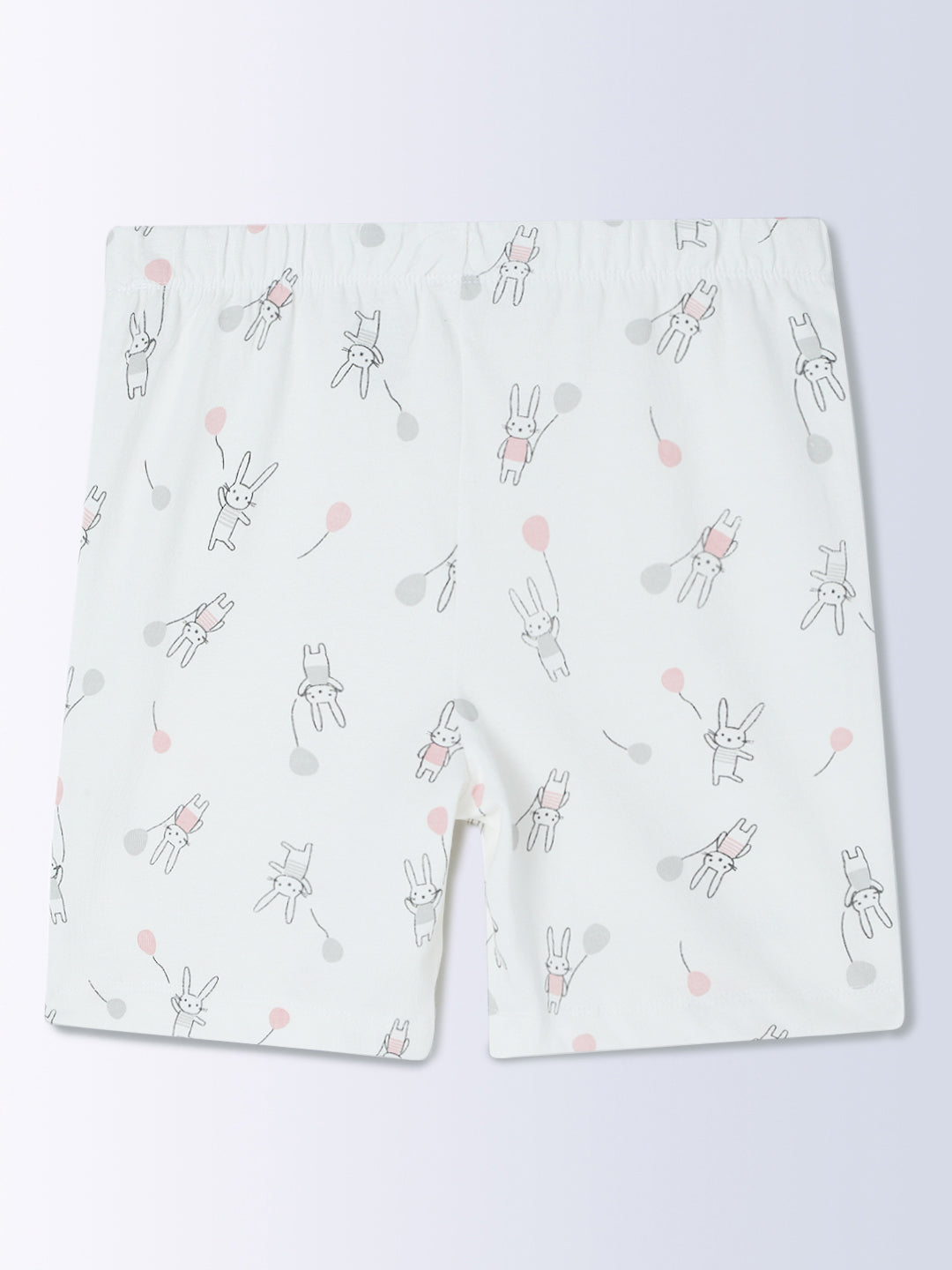 Milou Cotton Bio Washed Printed Short Sleeve Homewear T-Shirt And Pajama Set -Off White