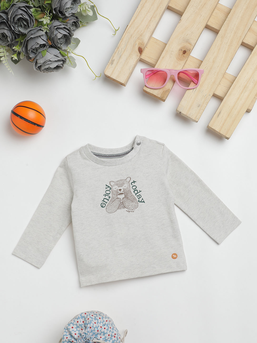 Milou Kids Cotton Full Sleeve Bio Washed T-Shirt for Boys - Off-White