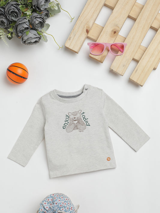 Milou Kids Cotton Full Sleeve Bio Washed T-Shirt for Boys - Off-White