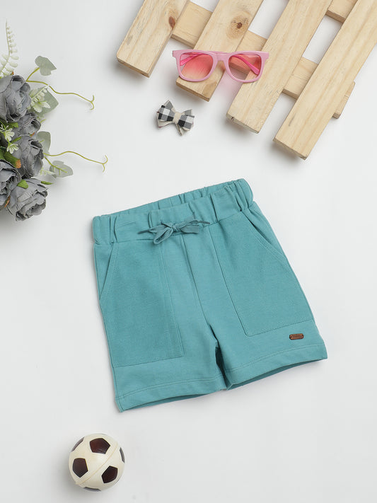 Milou Kids Cotton Solid Knee Length Bio Washed Shorts for Boys -Green