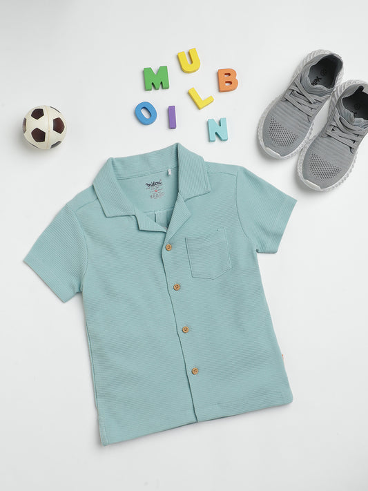 Milou Kids Cotton Half Sleeves Knitted Bio Washed Shirt for Boys - Green