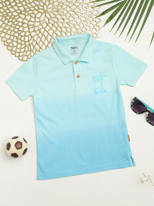 Milou Kids Cotton Bio Washed Half Sleeve Polo Neck T-Shirt for Boys - Blue