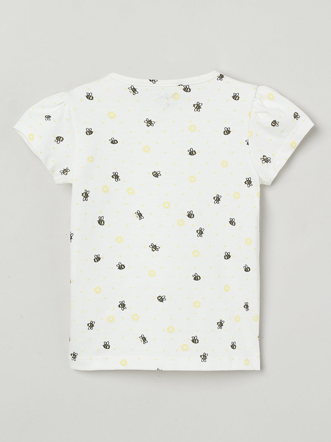 Milou Kids Cotton Bio Washed Self- Designed Pinafore Set for Girls -White & Yellow