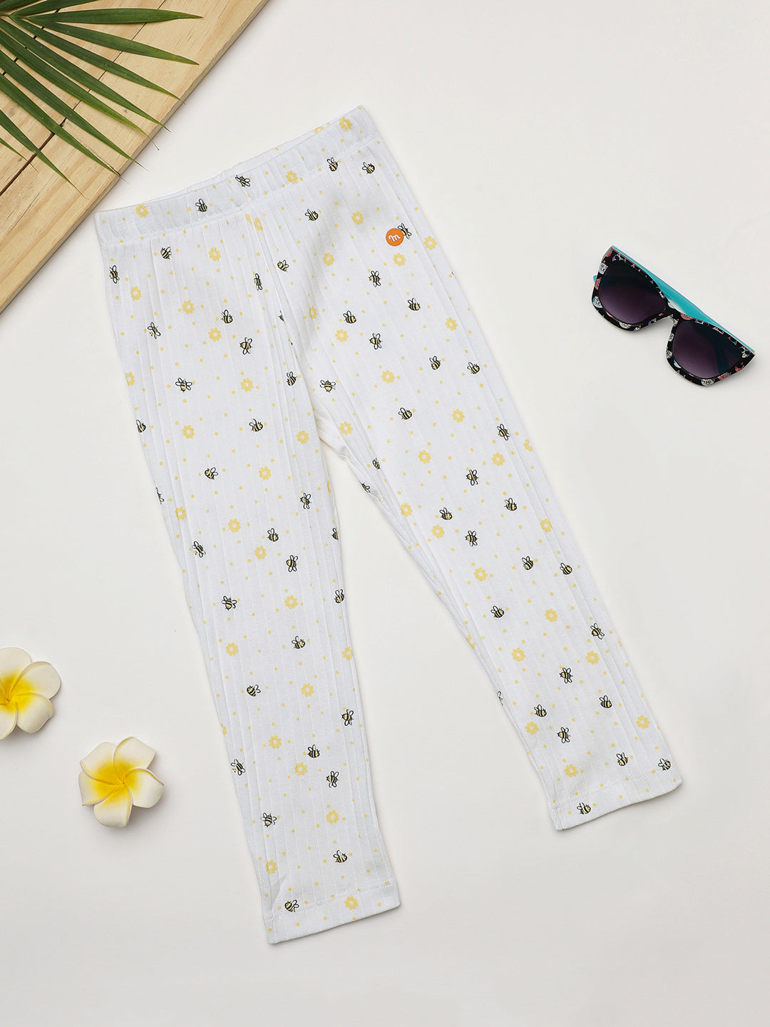 Milou Kids Cotton Solid Bio Washed Leggings for Girls - White