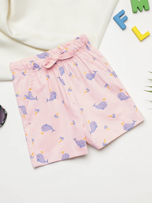 Milou Boys Cotton Bio-Washed Printed Shorts Pink Animal Print