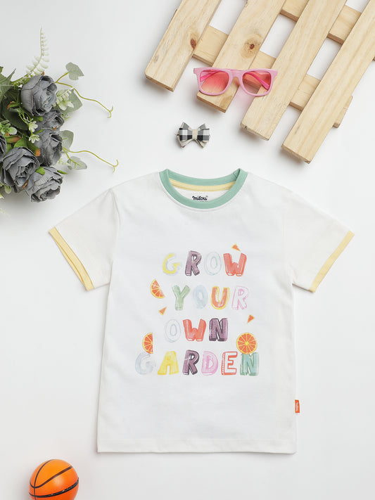 Milou Kids Cotton Half Sleeves Printed Bio Washed T-Shirt for Boys -White