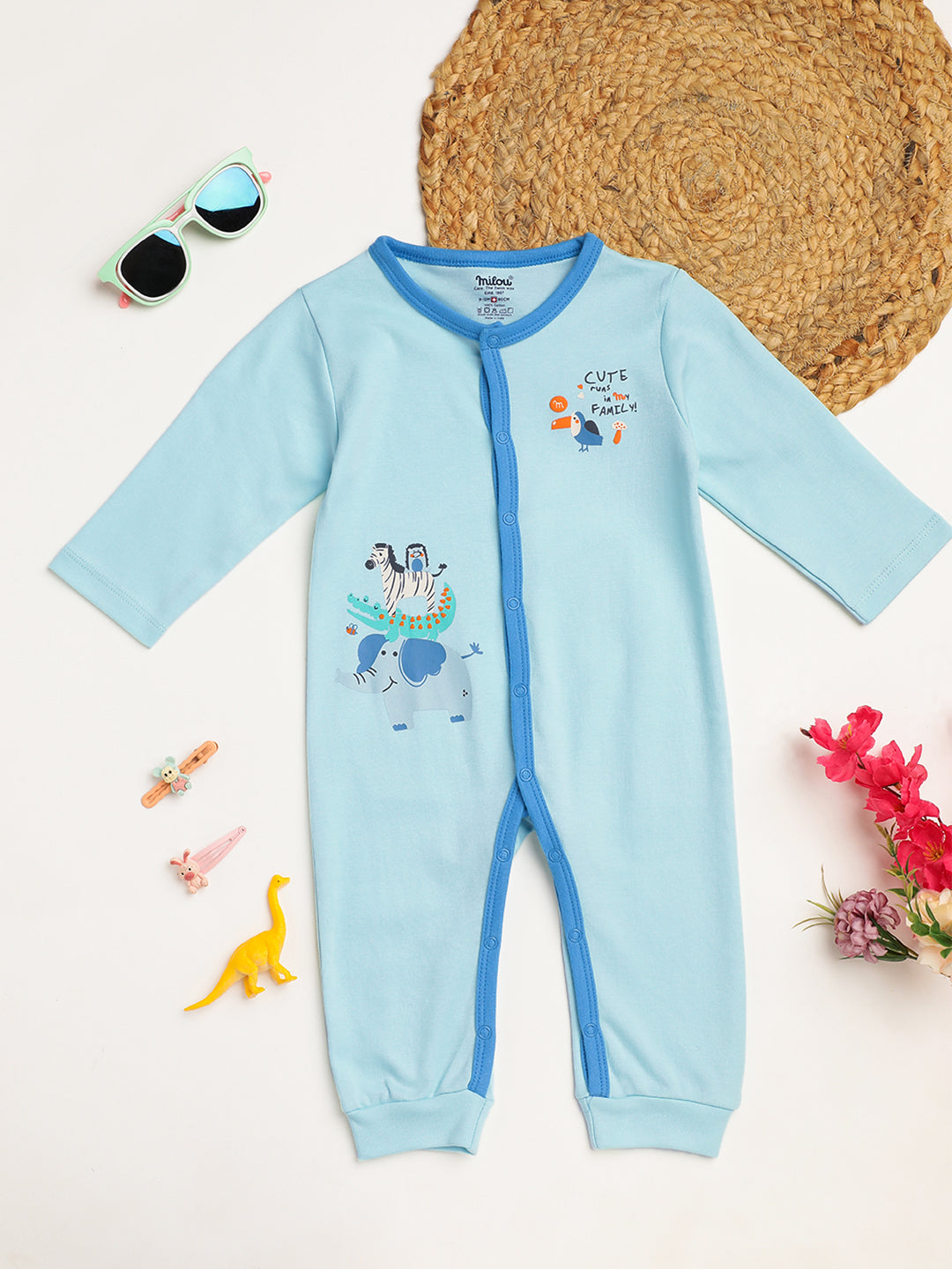Milou Cotton Half Sleeves Bio Washed Infant Bodysuit - Blue