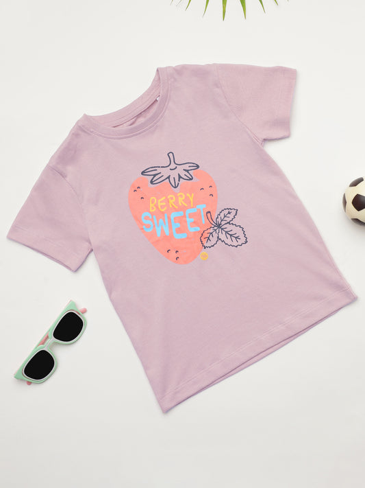 Milou Kids Cotton Bio Washed Half Sleeve Printed Rub and Smell T-Shirt for Girls - Pink
