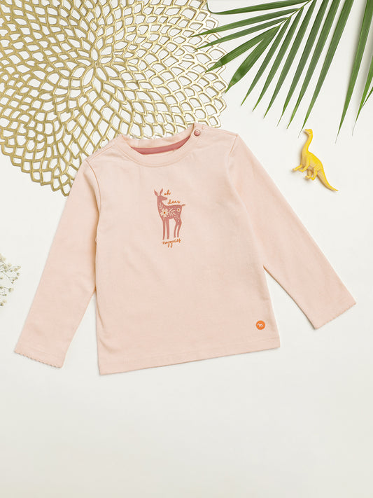 Milou Kids Cotton Bio Washed Full Sleeve Printed T-Shirt for Girls - Light Brown