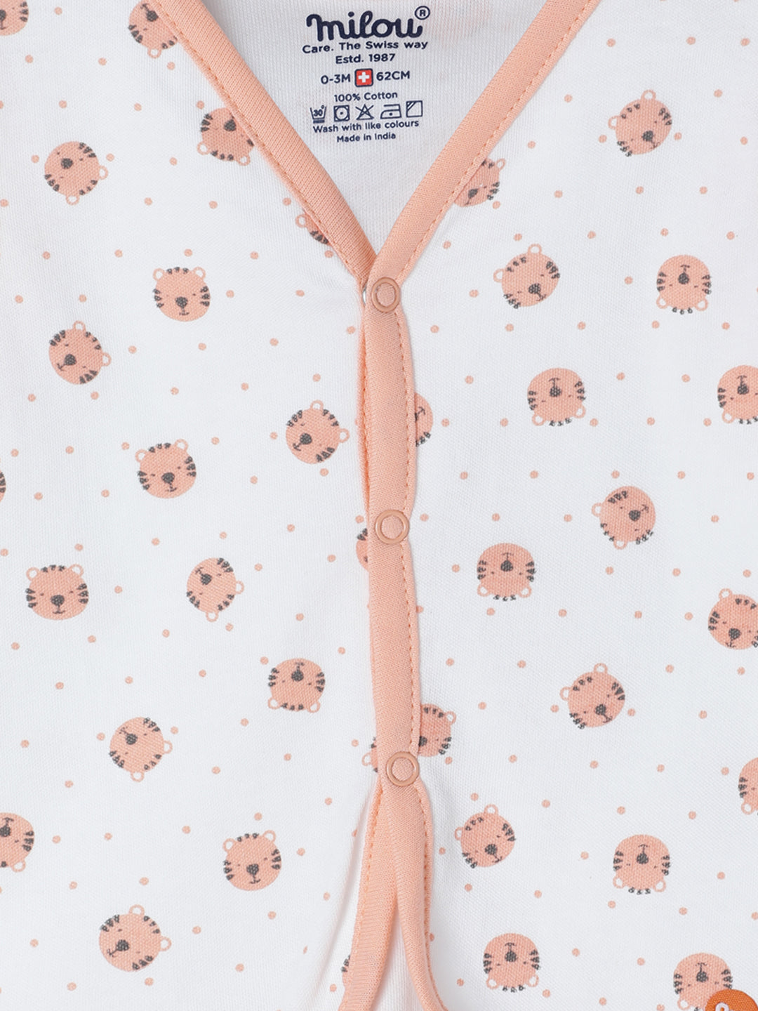 Milou Kids Cotton Bio Washed Bear Printed Pack of 3 Jabla for Boys & Girls - White