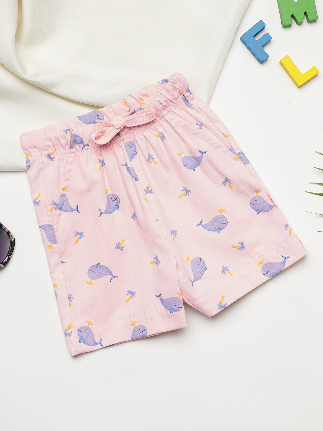 Milou Kids Cotton Bio Washed Printed Shorts for Boys - Light Pink