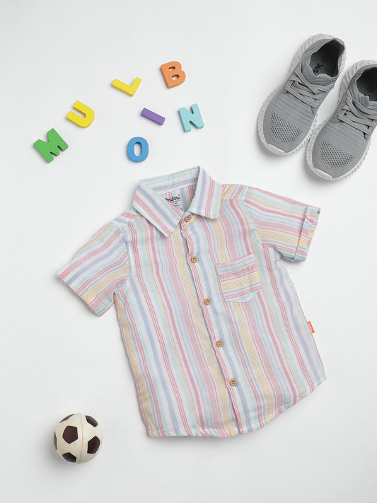 Milou Kids Cotton Half Sleeves Striped Bio Washed Shirt for Boys -Multicolored