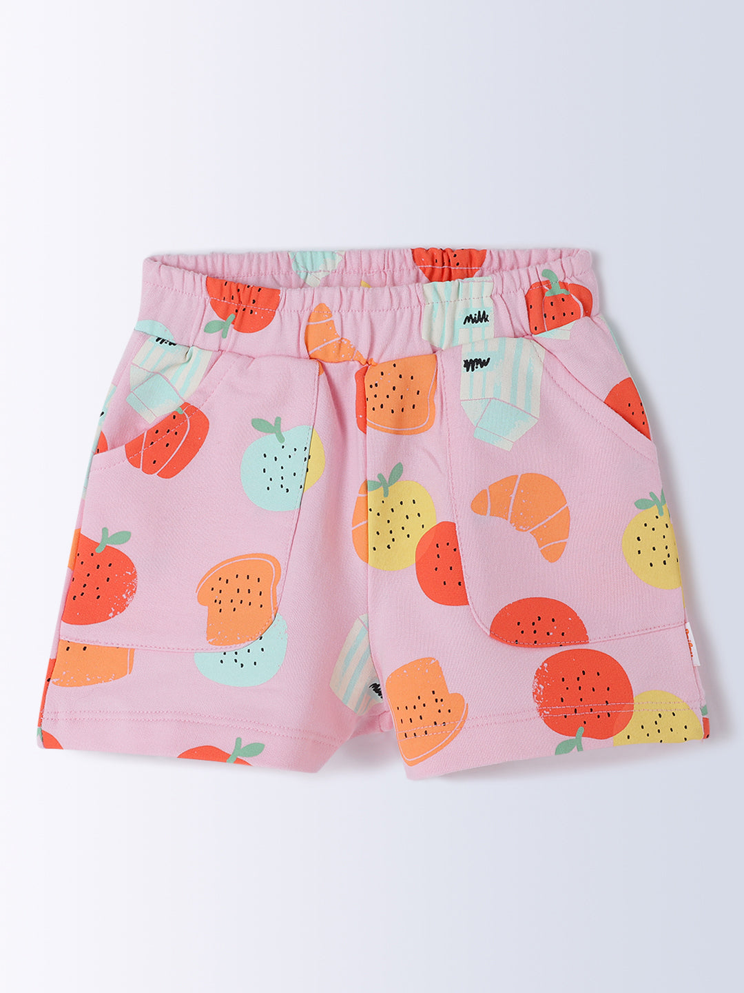Milou Kids Cotton Bio Washed Self-Designed Top & Shorts Co-ord Set for Girls - Aqua & Pink