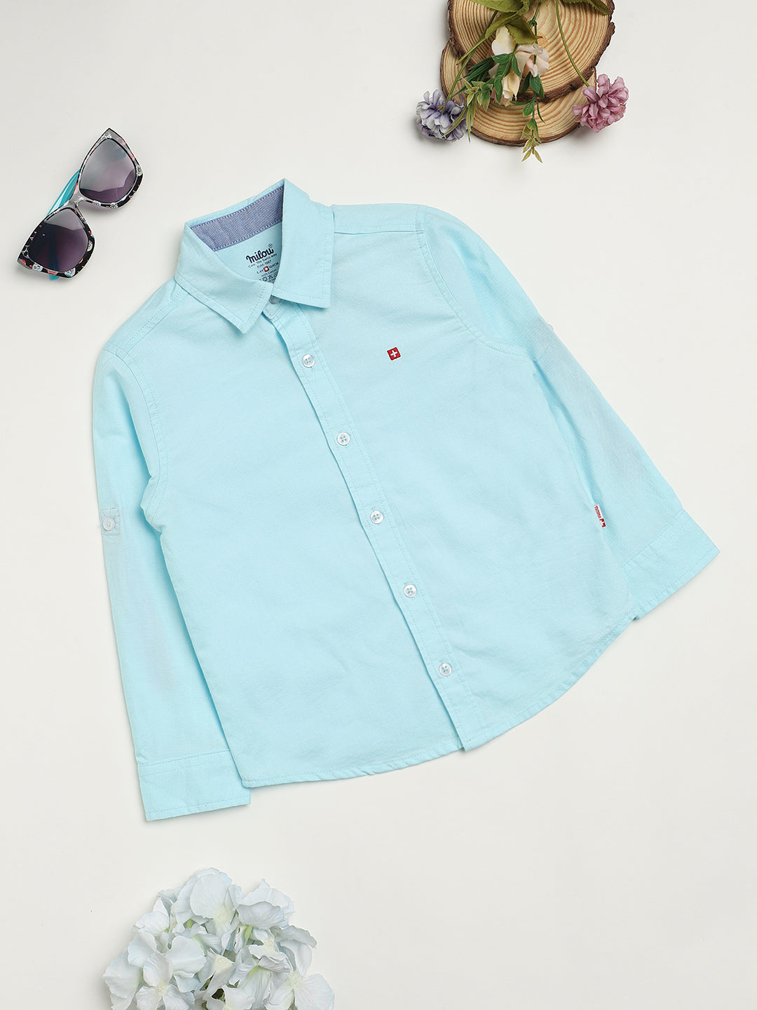Milou Kids Cotton Full Sleeves Solid Bio Washed Shirt for Boys SH-CU008