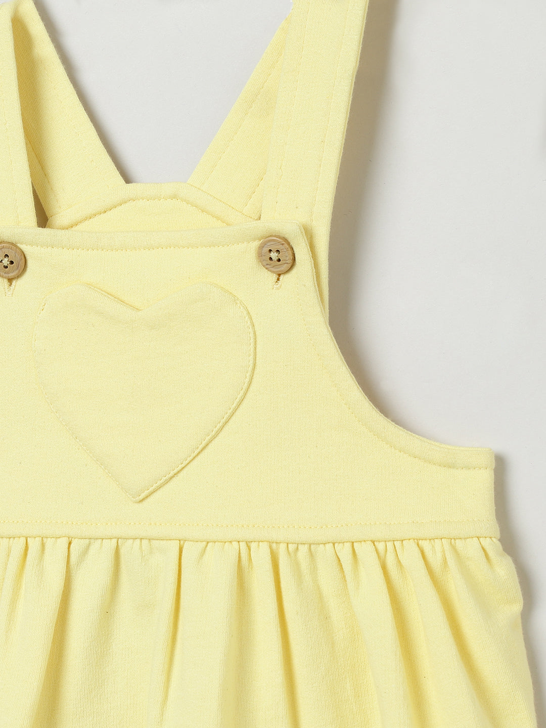 Milou Kids Cotton Bio Washed Self- Designed Pinafore Set for Girls -White & Yellow