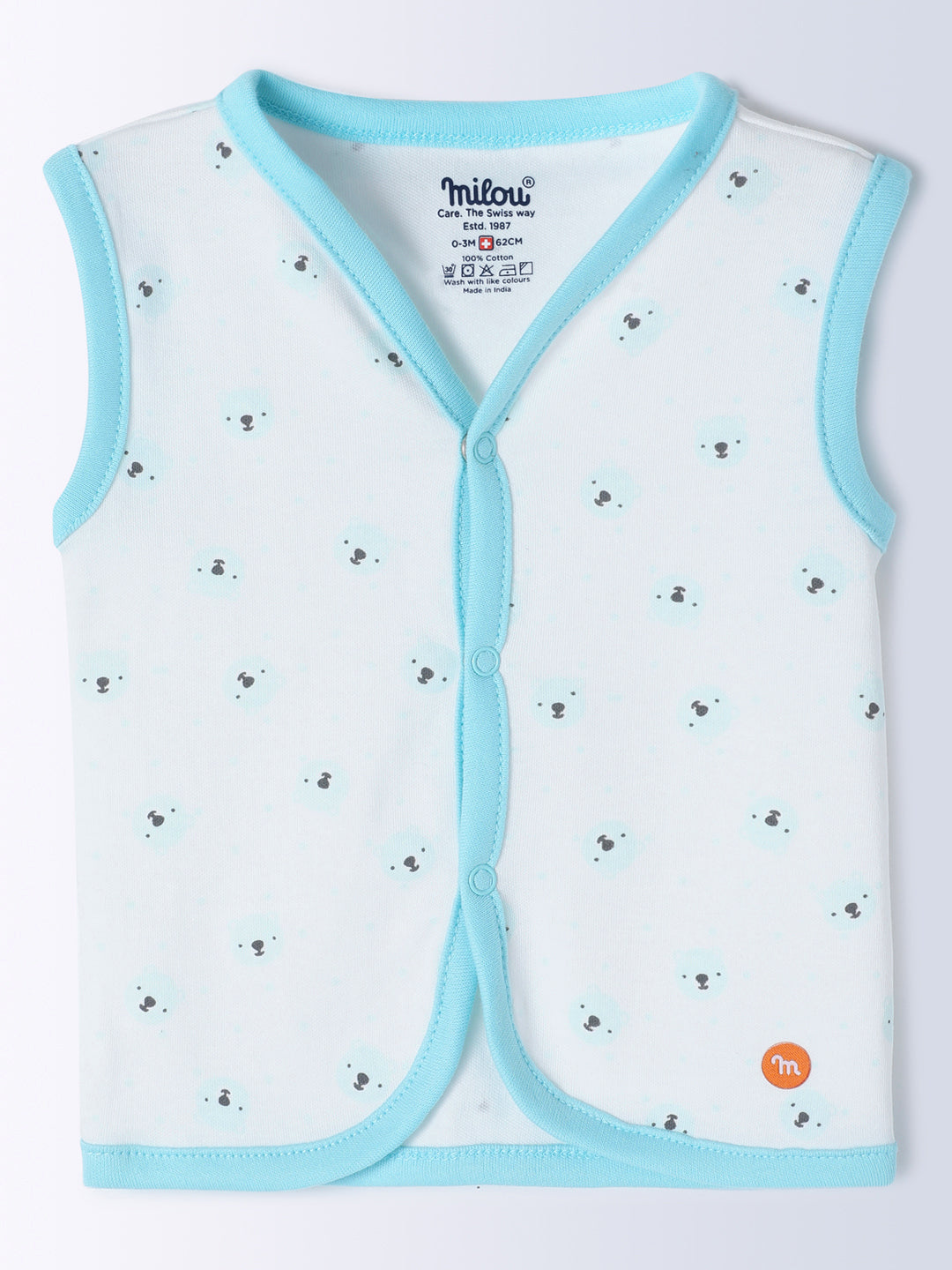 Milou Kids Cotton Bio Washed Bear Printed Pack of 3 Jabla for Boys & Girls - White