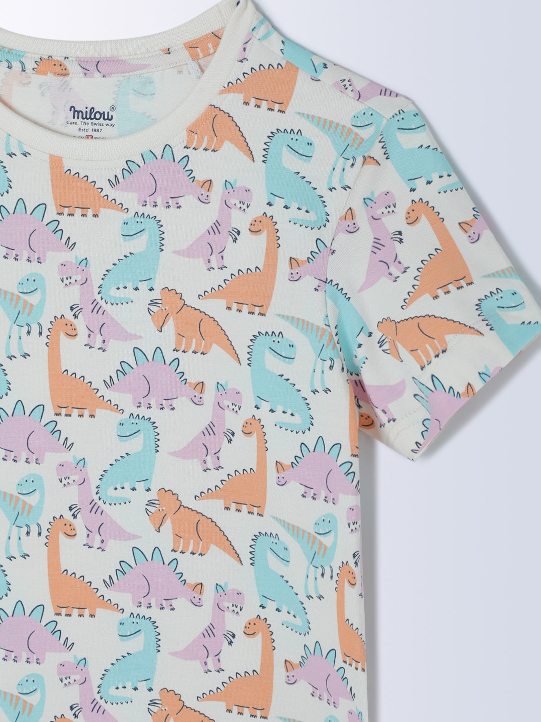 Milou Cotton Half Sleeves Bio Washed Printed Homewear T-Shirt And Pajama Set - Multicolor