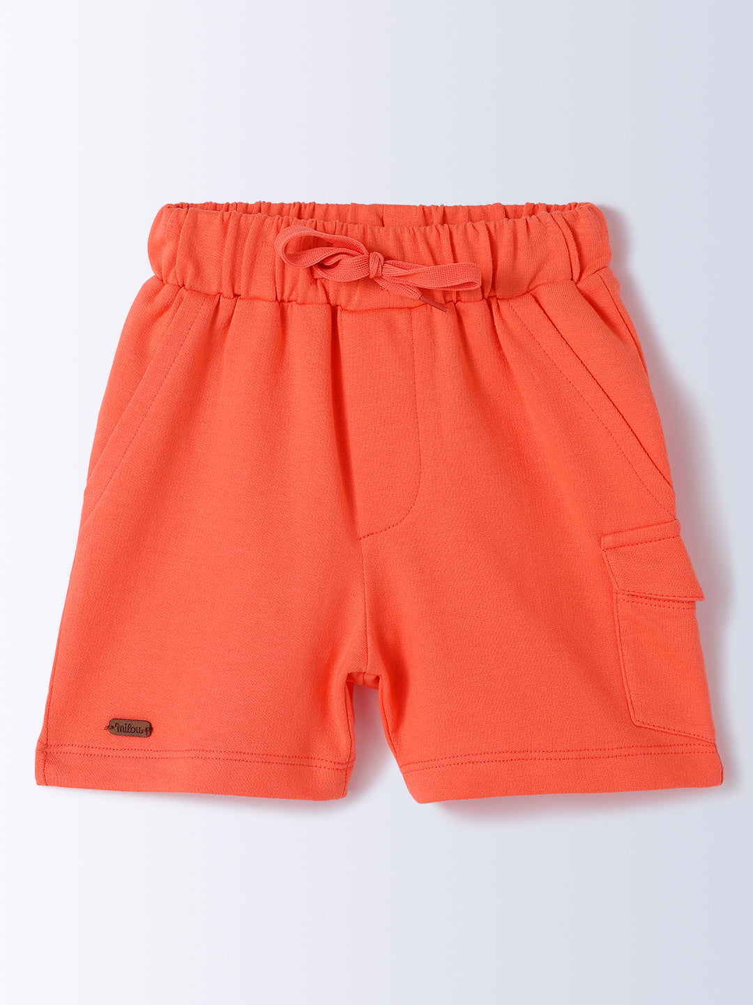 Milou Kids Cotton Solid Bio Washed Top & Shorts Co-ord Set for Girls - Peach & Grey