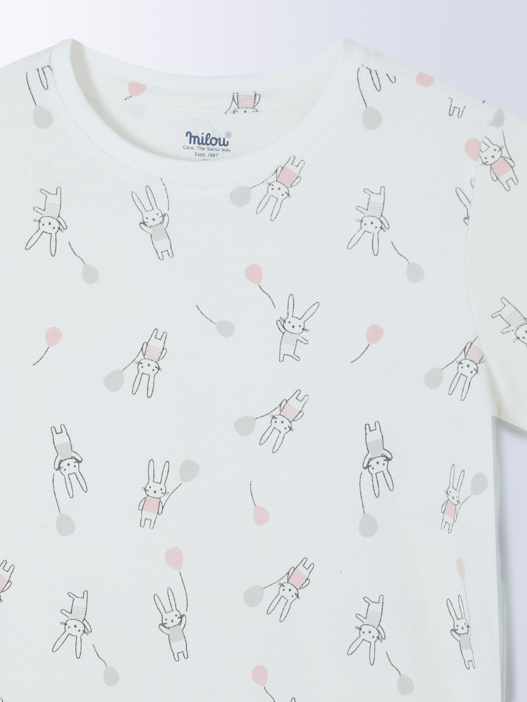 Milou Cotton Bio Washed Printed Short Sleeve Homewear T-Shirt And Pajama Set -Off White