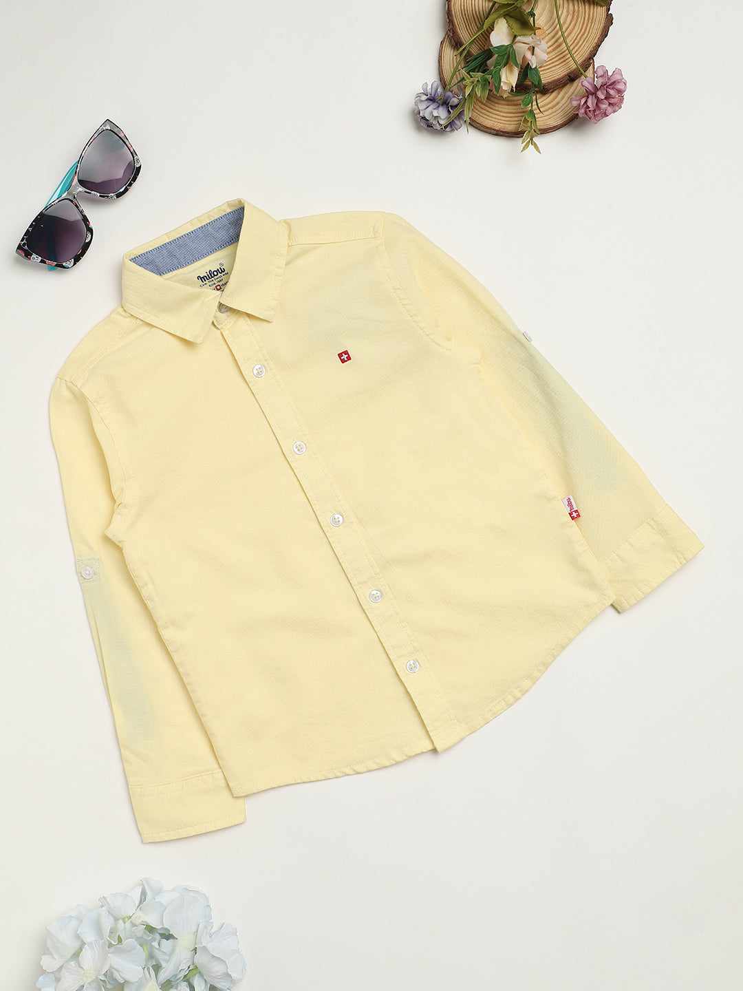 Milou Kids Cotton Full Sleeves Solid Bio Washed Shirt for Boys SH-CU008