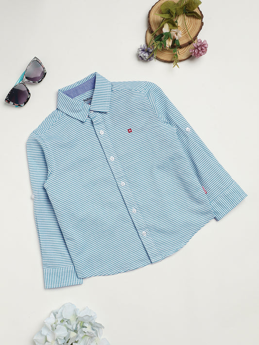 Milou Kids Cotton Full Sleeves Striped Bio Washed Shirt for Boys - Blue