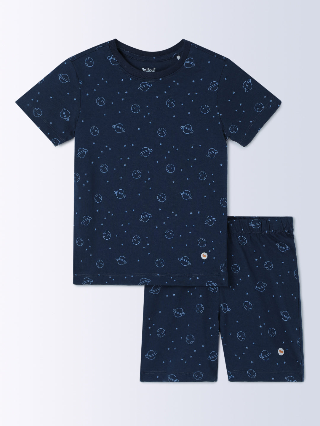 Milou Cotton Half Sleeves Bio Washed Printed Homewear T-Shirt And Shorts Set - Navy