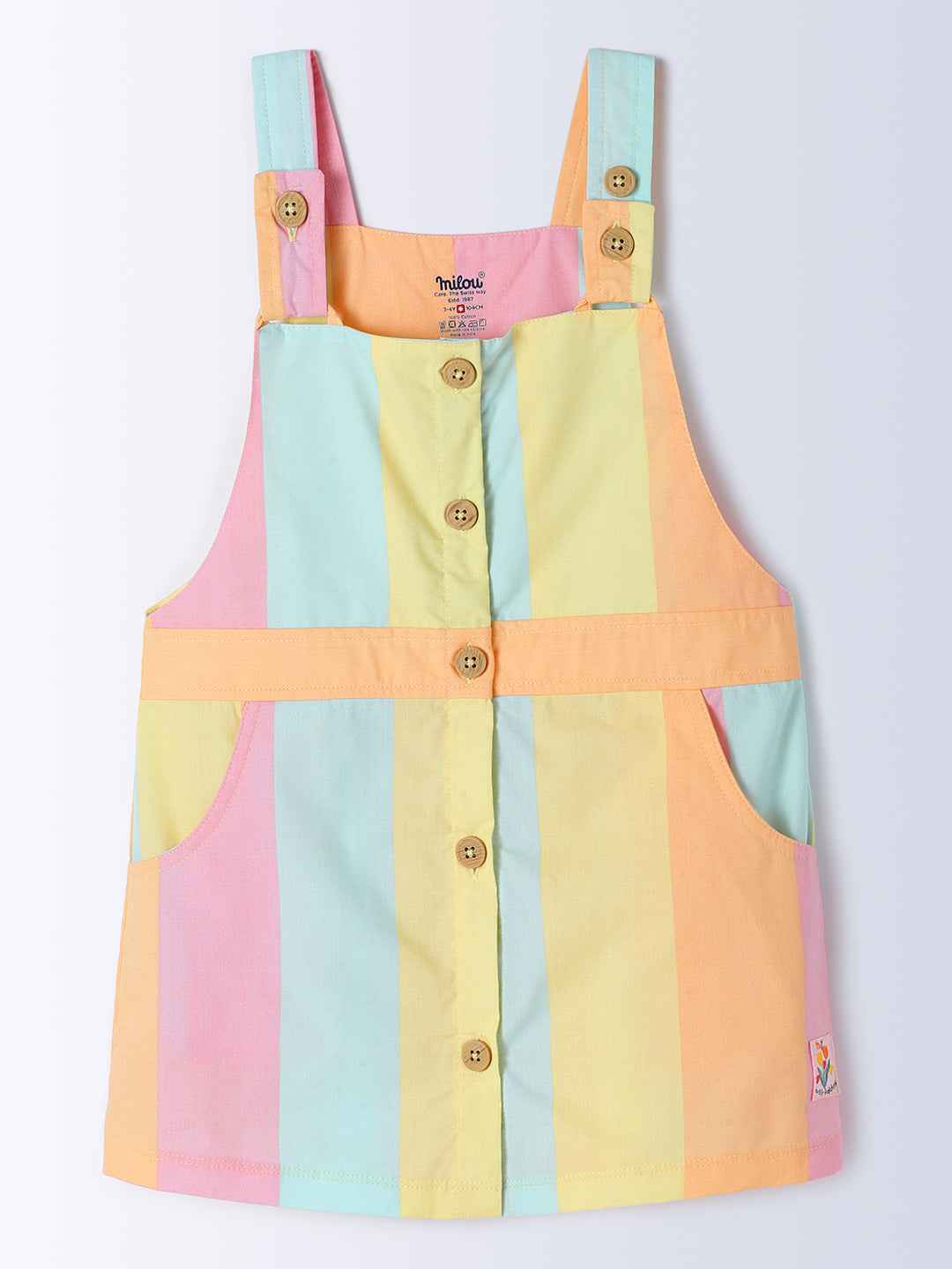 Milou Kids Cotton Self-Designed Solid Bio Washed Pinafore Set for Girls - White