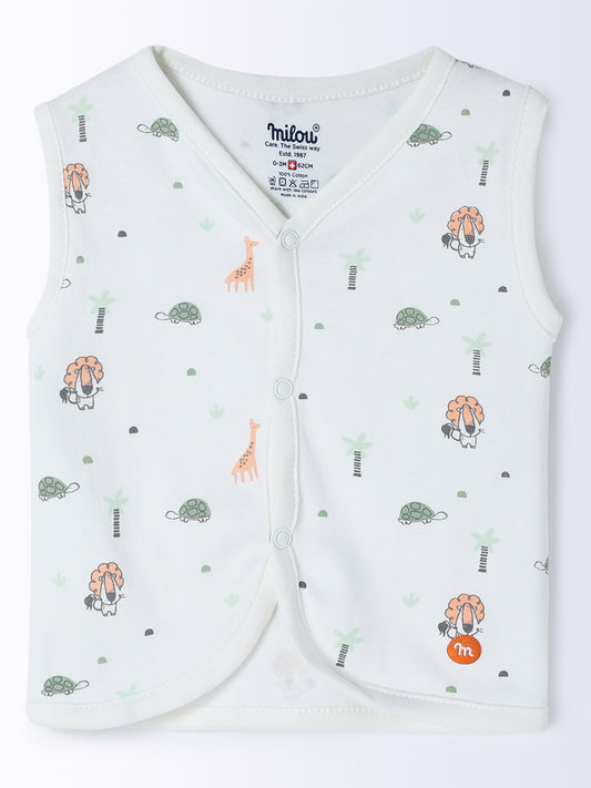Milou Cotton Sleevesless Bio Washed Printed Jhabla Set - Multi Color