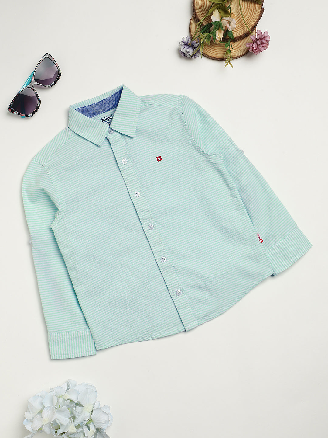 Milou Kids Cotton Full Sleeves Striped Bio Washed Shirt for Boys - Blue